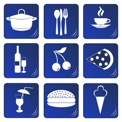 food and drink related blue icons