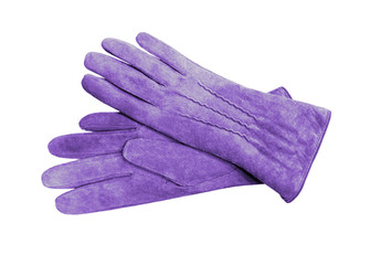 Beautiful blue suede (leather) women's gloves isolated on white