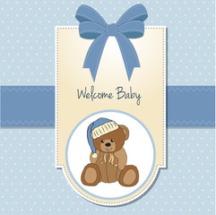 baby greeting card with sleepy teddy bear