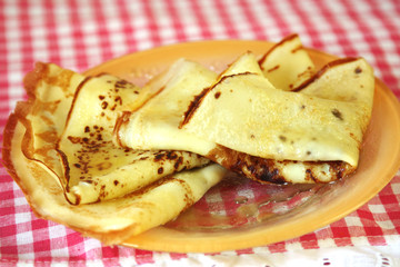 close-up pancakes on plate