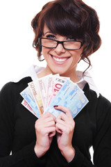 businesswoman holding euro in her hands