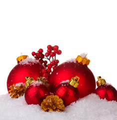 beautiful red Christmas balls and cones
