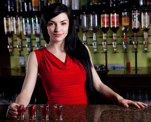 Barmaid in red