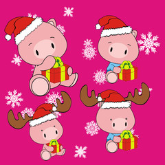 pig baby cartoon xmas set in vector format