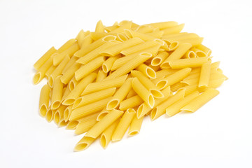 close up of a dried italian pasta on white background