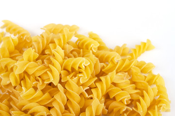 close up of a dried italian pasta on white background