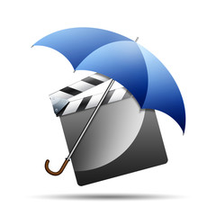 Icono paraguas 3D con simbolo claqueta