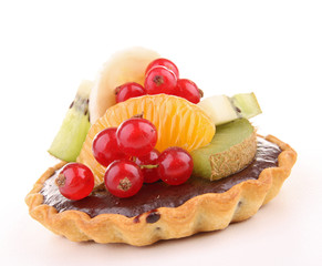 isolated fruit and chocolate tart