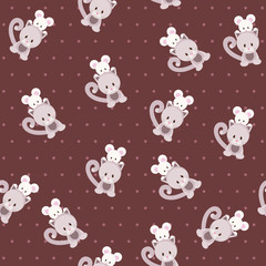 Seamless dotted wallpaper with cat and mouse