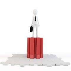 3d businessman sitting on puzzle top