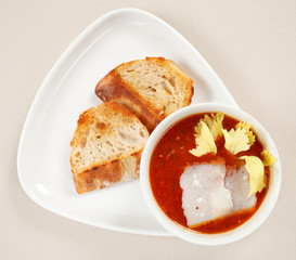 tomato soup with celery and toasts