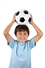 Boy with soccer ball on head