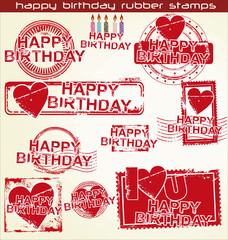 Naklejka premium happy birthday grunge stamps