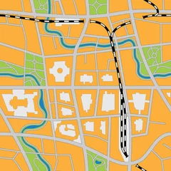 Abwaschbare Fototapete Auf der Strasse Imaginärer Stadtplan (nahtloses Vektorbild)