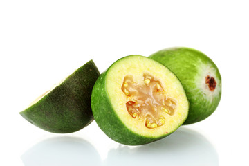 slsed feijoa fruit, isolated on white
