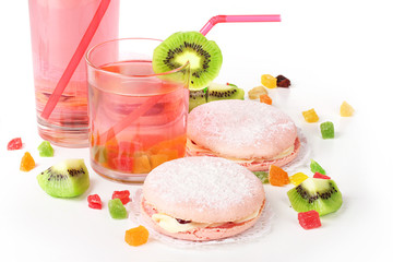 Two cakes and two cocktails isolated on white