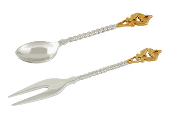 Vintage fork and spoon isolated on white