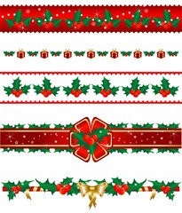 Set of 5 Christmas borders with holly