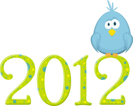 Blue bird on the digits 2012, vector illustration
