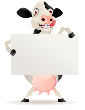 Cow cartoon with blank sign