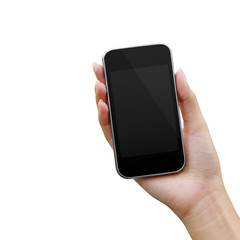 Mobile phone in the hand isolated on white background