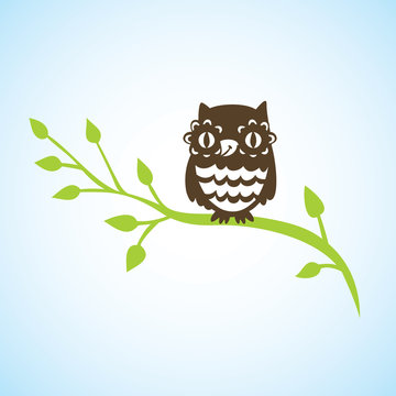 cartoon owl sitting on green branch