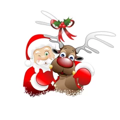 Acrylic prints Draw Babbo Natale e Renna Cartoon-Santa Claus and Reindeer-Vector