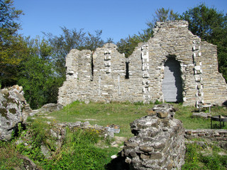 The ruins of the beautiful Byzantine church in the village of Loo . Krasnodar Territory