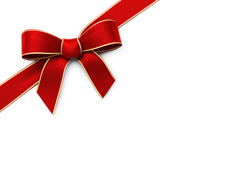 Red silk corner ribbon with golden edges