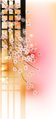 Illustration of flowering branch of Sakura. Vector.