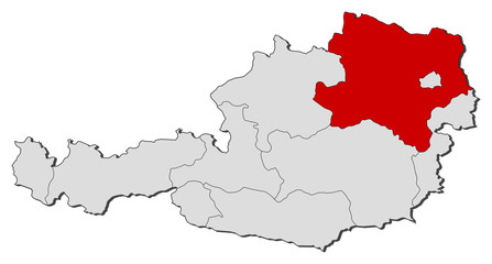 Obraz premium Map of Austria, Lower Austria highlighted