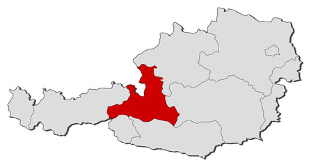 Map of Austria, Salzburg highlighted