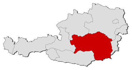 Fototapeta na wymiar Mapa Austrii, Styria podświetlony
