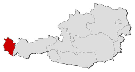 Obraz premium Map of Austria, Vorarlberg highlighted