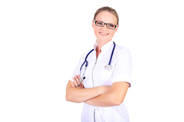 Fototapeta premium Young female doctor with stethoscope