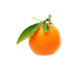 tangerin with leaves isolated on white