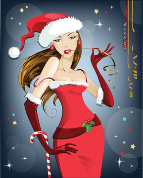 girl Santa Claus Happy Christmas and New Year