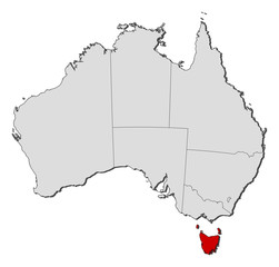 Map of Australia, Tasmania highlighted