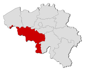 Map of Belgium, Hainaut highlighted