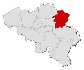 Fototapeta na wymiar Map of Belgium, Limburg highlighted