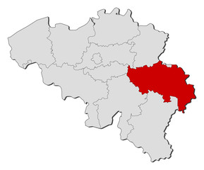 Fototapeta na wymiar Map of Belgium, Liège highlighted