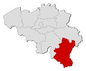 Fototapeta na wymiar Mapa Belgii, Luksemburgu podświetlone
