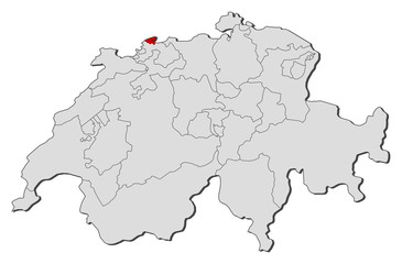 Obraz premium Map of Swizerland, Basel-Stadt highlighted