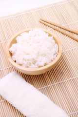 Rice in a wooden bowl