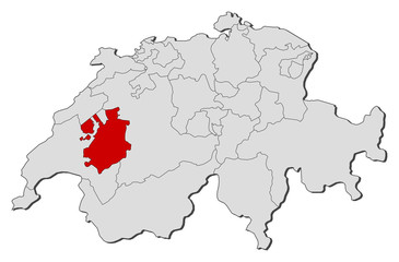 Map of Swizerland, Fribourg highlighted