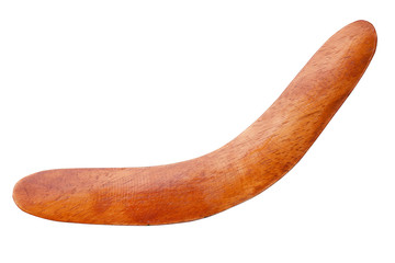 Brown wooden boomerang isolated