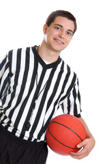 Teen basketball referee isolated on white