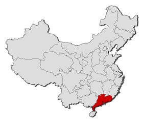 Obraz premium Map of China, Guangdong highlighted