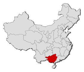Map of China, Guangxi highlighted