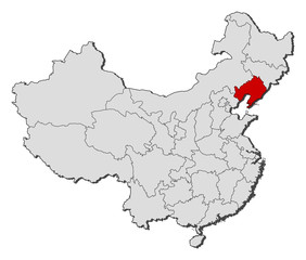 Map of China, Liaoning highlighted